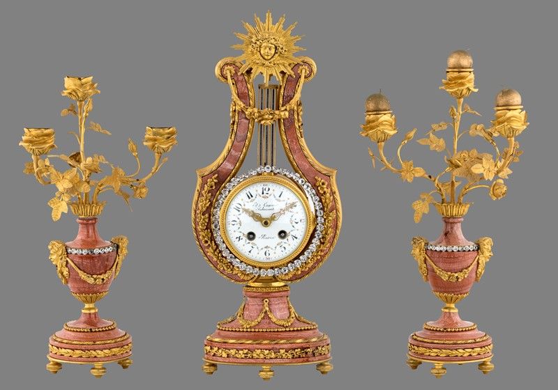 Trittico in Marmo Rosa e Bronzo Dorato