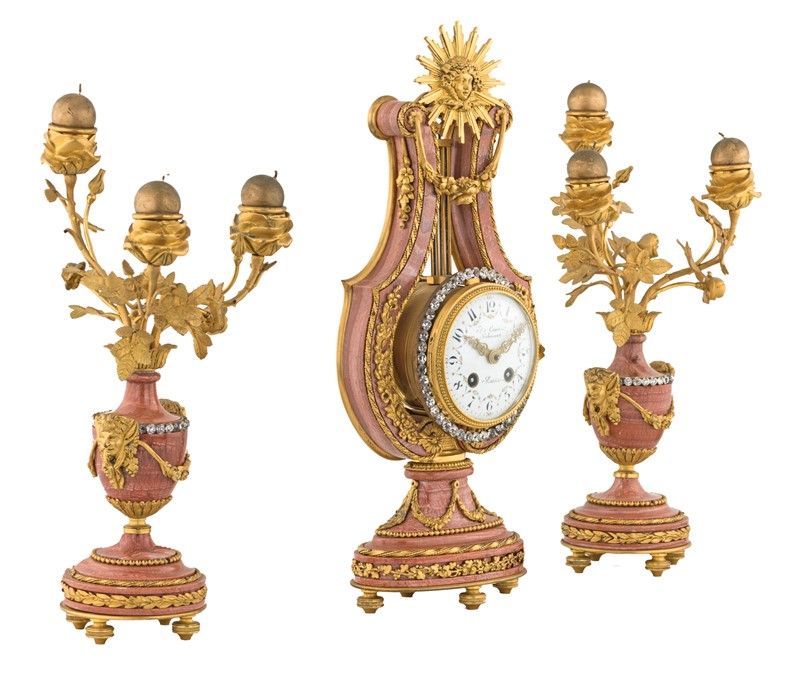 Trittico in Marmo Rosa e Bronzo Dorato
