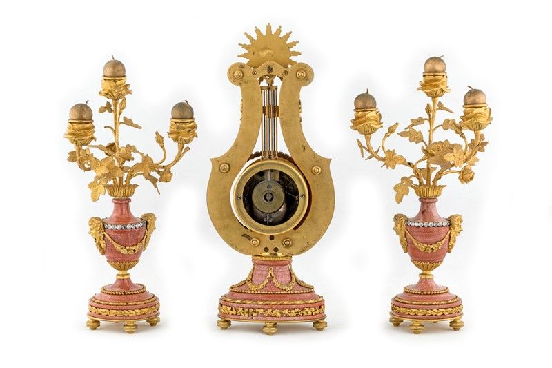 Trittico in Marmo Rosa e Bronzo Dorato