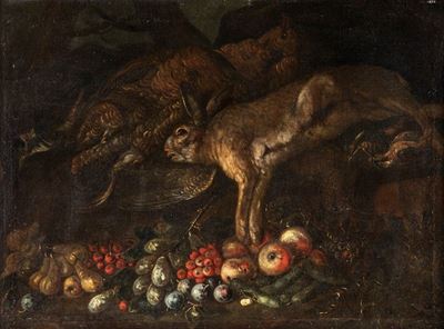 Coppia di Nature Morte con Frutta e Cacciagione