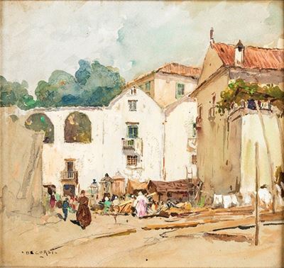Piazza con Scena di Mercato