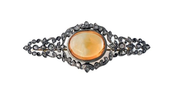 Spilla in argento con quarzo citrino cabochon