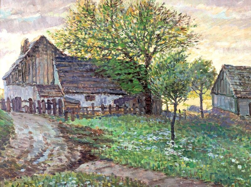 Josef Mares - Paesaggio Campestre con Fienile