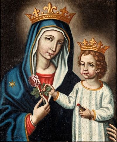 Madonna Col Bambino, Rosa e Cardellino