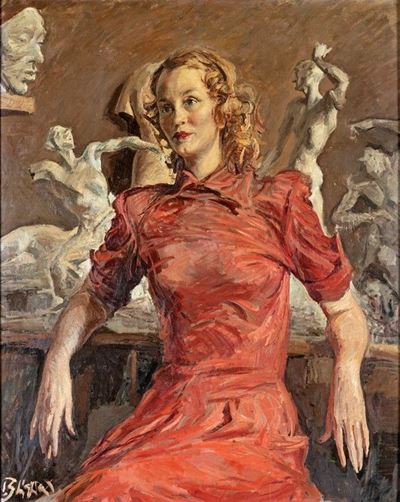 Ritratto Femminile in Abito Rosso