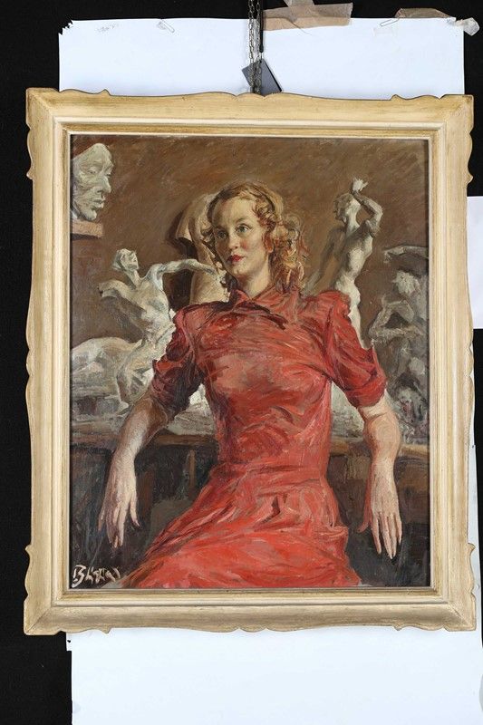 Paulo Ghiglia - Ritratto Femminile in Abito Rosso