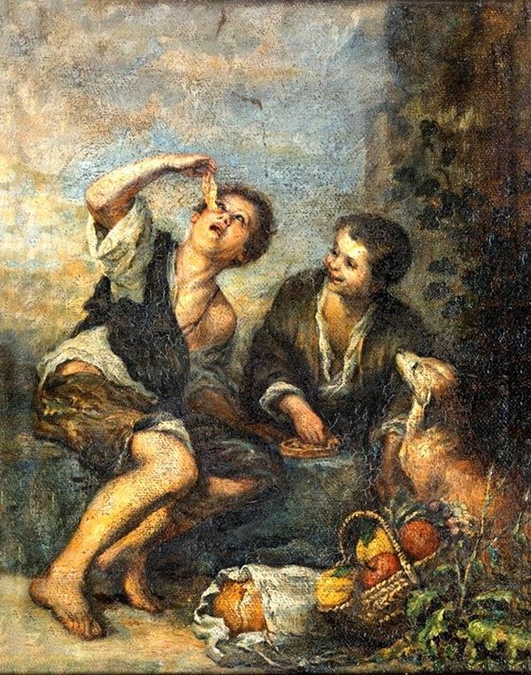 Pittore della fine del XIX secolo - RAGAZZI CHE MANGIANO UN DOLCE
