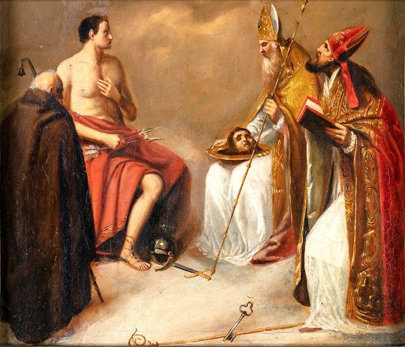 Scuola Neoclassica - Scena con San Nicola, Vescovo, Frate e Santo Martire