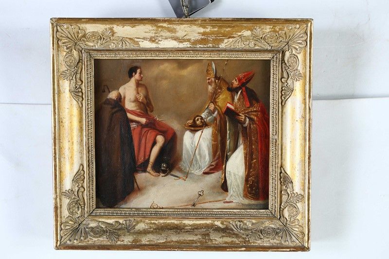 Scuola Neoclassica - Scena con San Nicola, Vescovo, Frate e Santo Martire