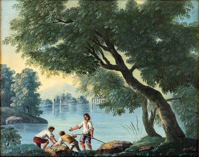 Paesaggio Fluviale con Pescatori