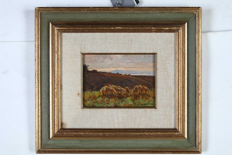 PAESAGGIO CAMPESTRE CON ANIMALI AL PASCOLO