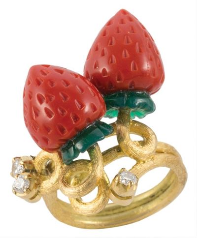 Anello con Fragoline Oro Giallo Gr.10,20 e Brillanti Ct.0,20