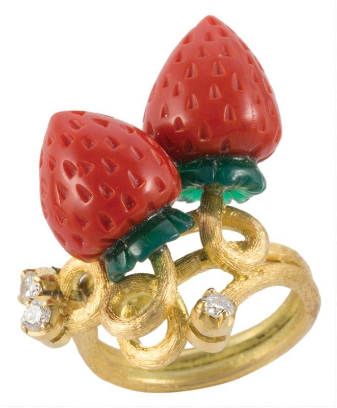 Anello con Fragoline Oro Giallo Gr.10,20 e Brillanti Ct.0,20