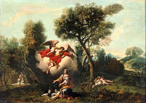 Scuola italiana del XVIII secolo - AGAR E ISMAELE CON L&#39;APPARIZIONE DELL&#39;ANGELO