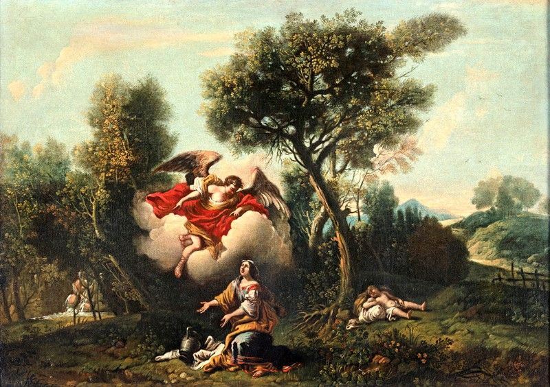 Scuola Italiana del XVIII Secolo - Agar e Ismaele con L'apparizione Dell'angelo