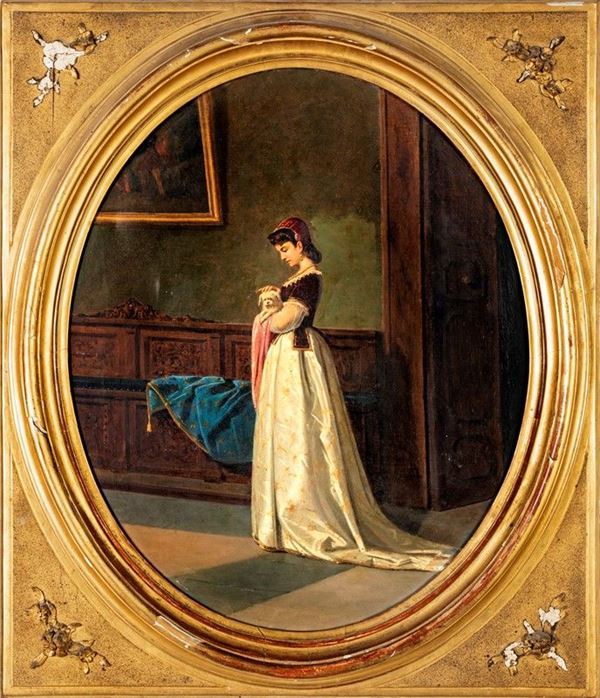 Giovanni della Rocca - COPPIA DI INTERNI CON RITRATTI DI NOBILDONNE
