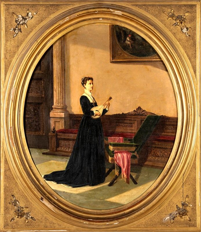 Giovanni della Rocca - Coppia di Interni con Ritratti di Nobildonne