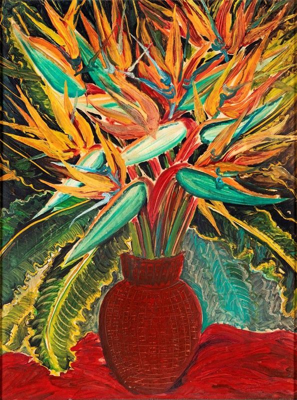 Pittore del XX Secolo - Vaso Rosso con Fiori