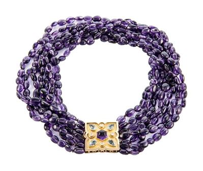 Collana Ametista di 8 Fili, Brillanti Ct,0,26,acquamarina Ct,4,22, Oro Gr. 31,40