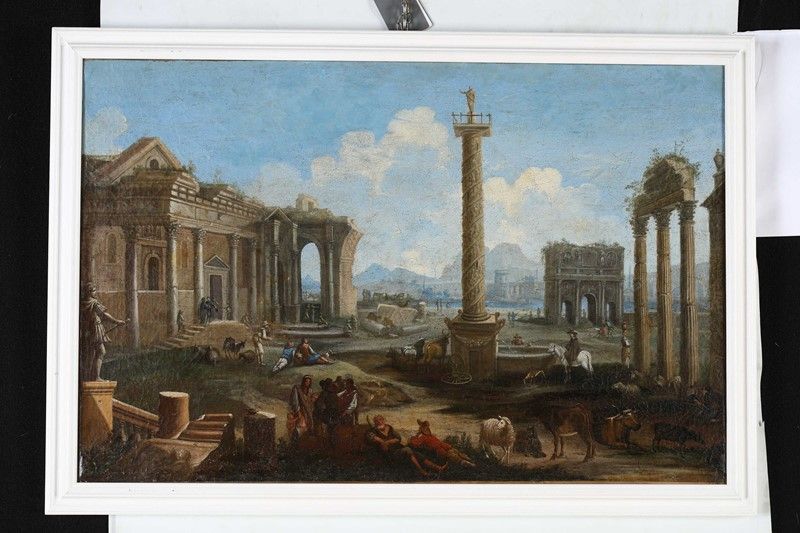 Scuola Italiana del XIX Secolo - Capriccio Architettonico con Rovine e Armenti