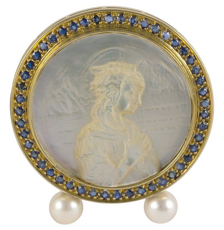Cornicetta con Madreperla,oro Gr.17,zaffiri,perle