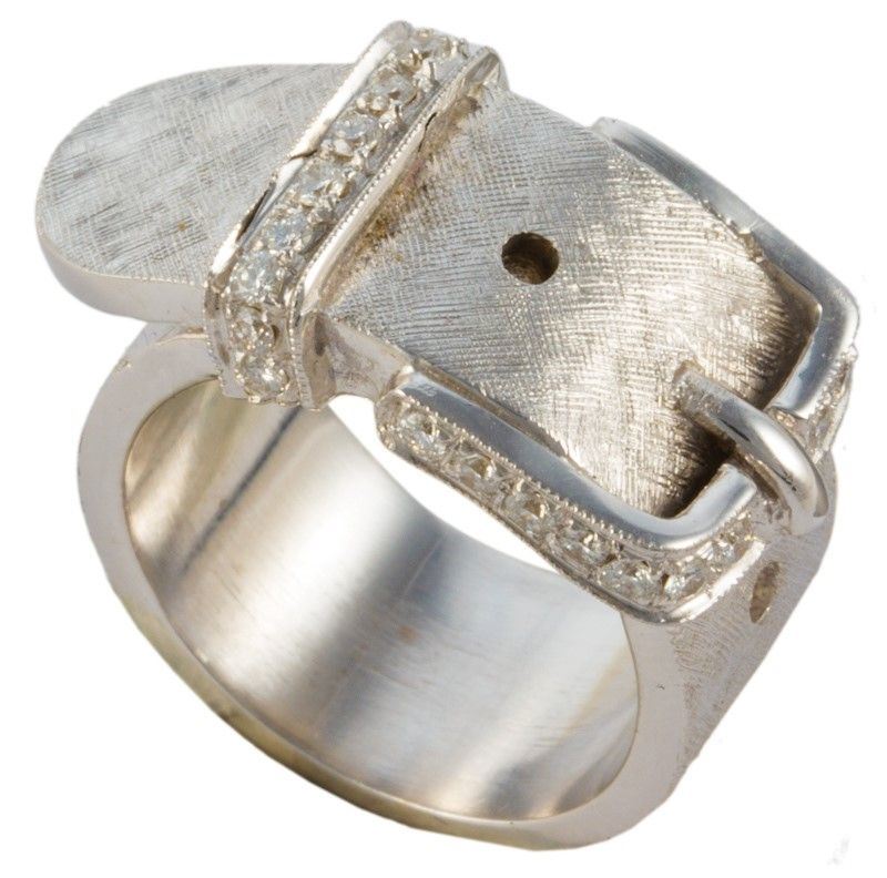 Anello a Cinghia Oro Bianco Gr.17,90, Brill Anti Ct.0,36
