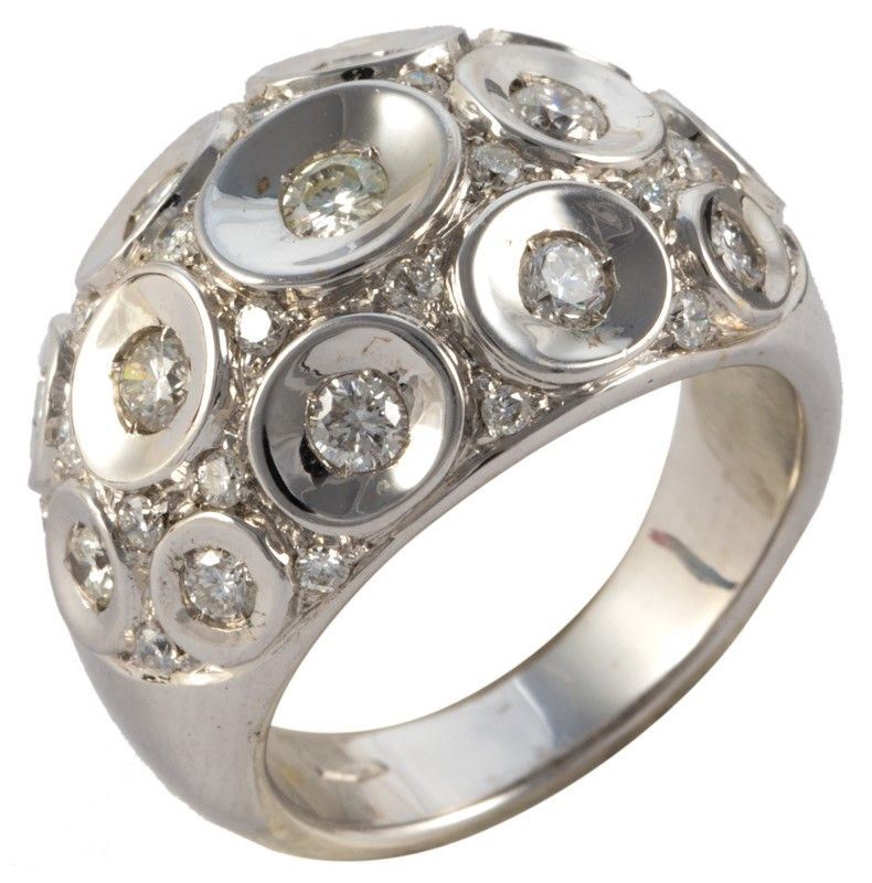 Anello Palla Oro Bianco Gr.16, Brillanti Ct. 1,04