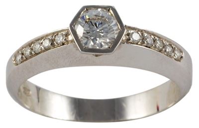 Anello Oro Bianco Gr. 3,70, Brillante Ct.0,37 H-vs2, Brillanti Ct.0.10