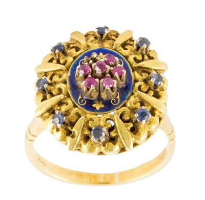 Anello Oro Giallo con Piccoli Rubini e Zaffiri G. 6,30