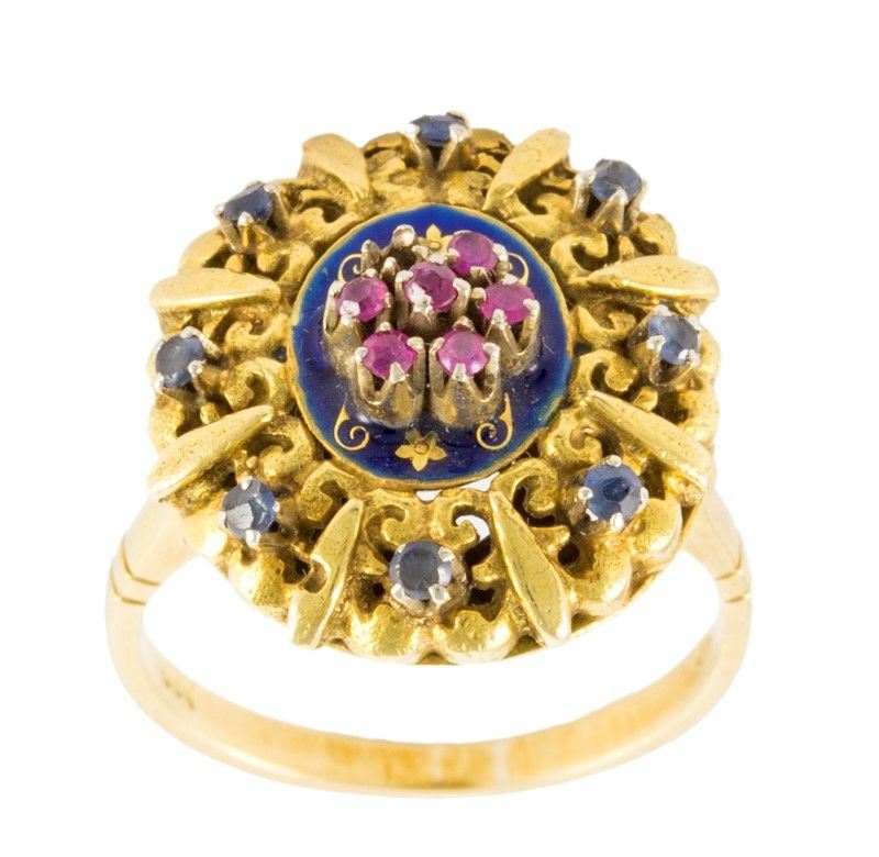 Anello Oro Giallo con Piccoli Rubini e Zaffiri G. 6,30