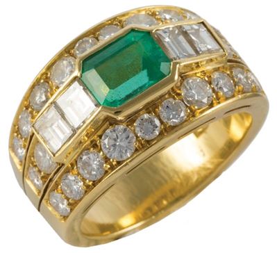 Anello Smeraldo Ct.1,21, 28 Brillanti Ct.2,39,oro Gr.12,00