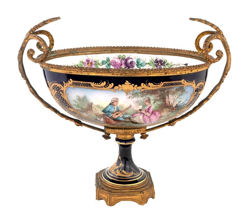 Coppa in Porcellana e Bronzo Dorato