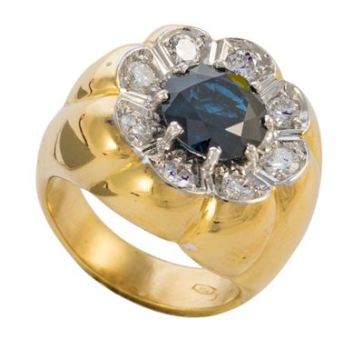 Anello in Oro Giallo con Zaffiro Ct.2.94 e Brill. Ct.0.67