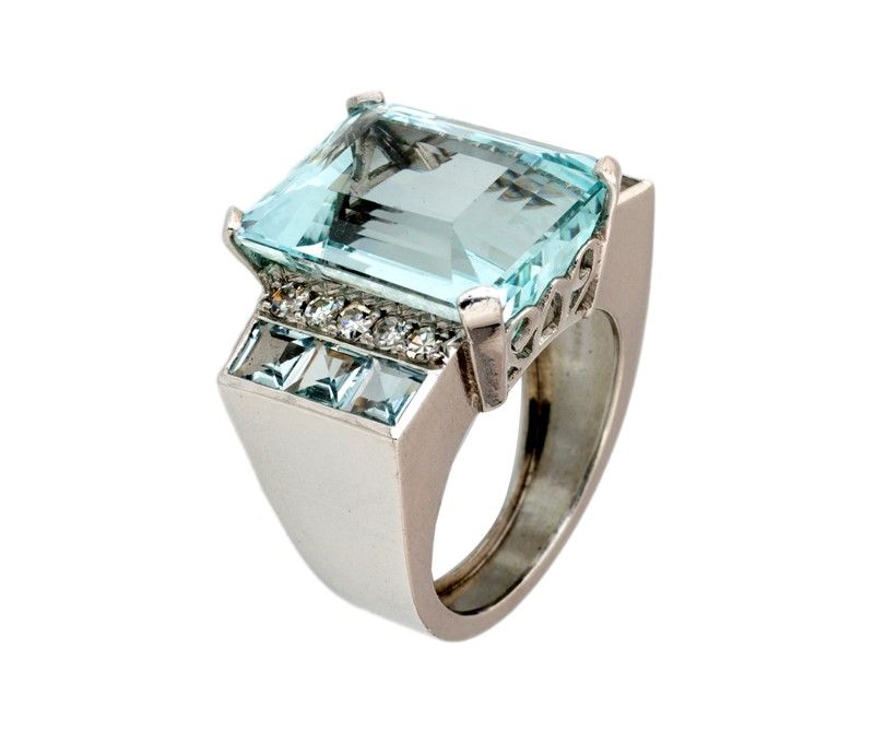 Anello Platino e Acquamarina