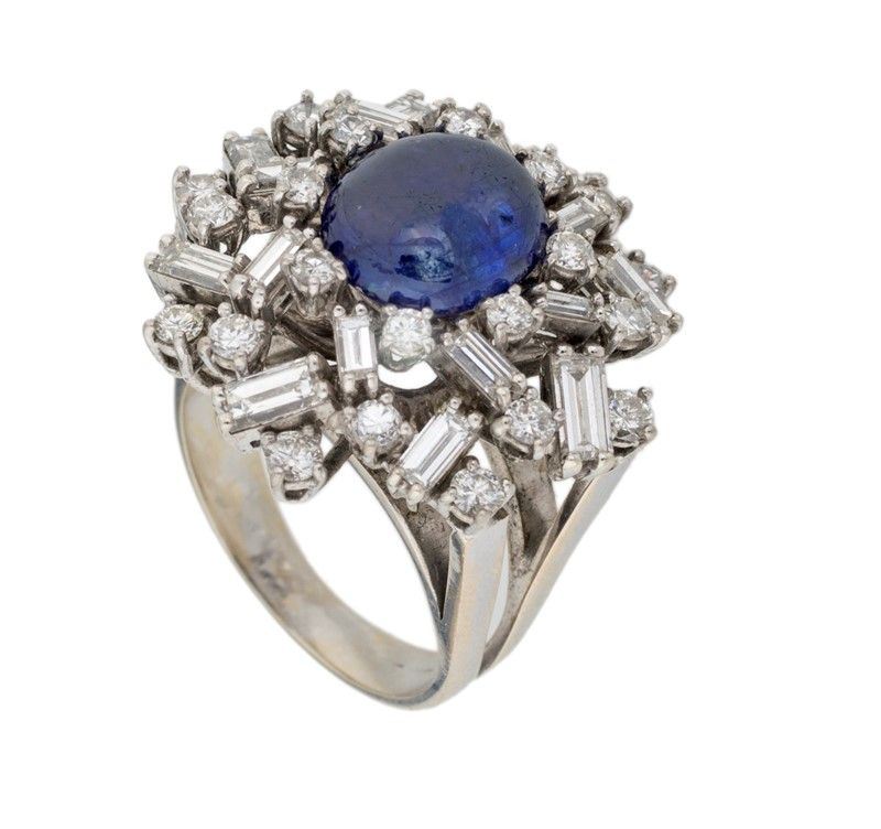 Anello con Diamanti e Pietra Blu