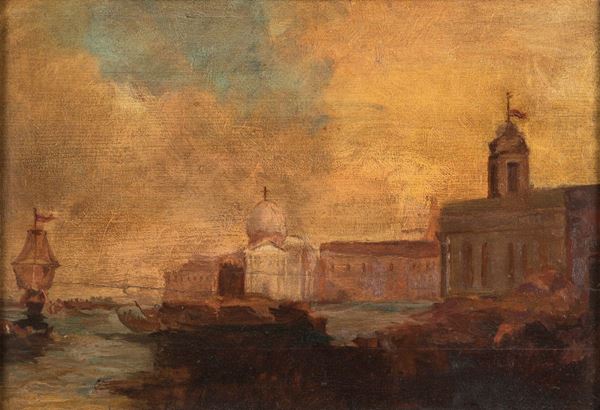 Pittore della fine del XIX secolo - Veduta di Venezia con veliero