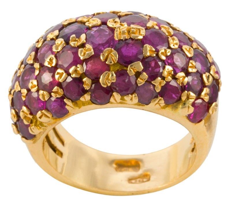 Anello in Oro Giallo Gr. 13 e Boule di Rubini