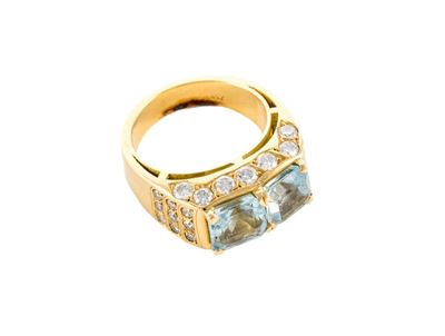 Anello in Oro Giallo con Brill e Acquamarina Gr. 10,10 Totale