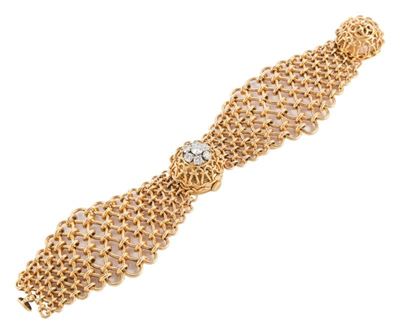 Orologio Boucheron con Bracciale a Tessuto in Oro Rosa e Brill. Anni 40