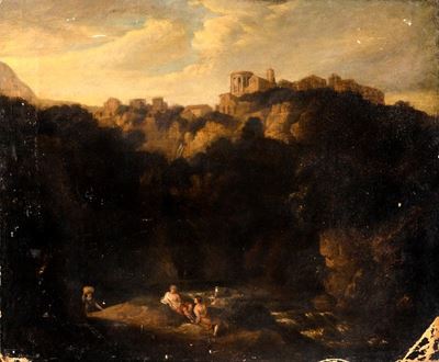 Veduta di Tivoli con Figure