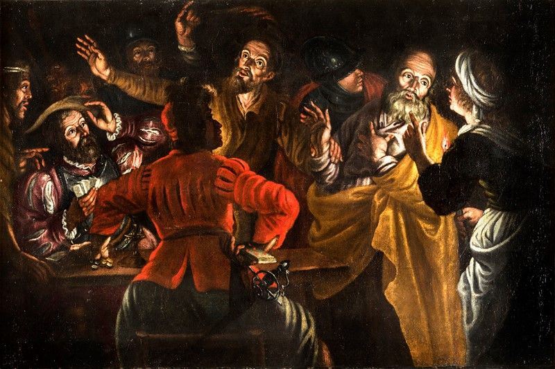 Scuola Caravaggesca del XVII Secolo - La Negazione di San Pietro