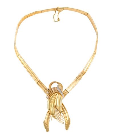 Collier con Pendente a Spilla Staccabile Anni 40 Oro Giallo con Brill.8/8 Gr.71,30 Totali