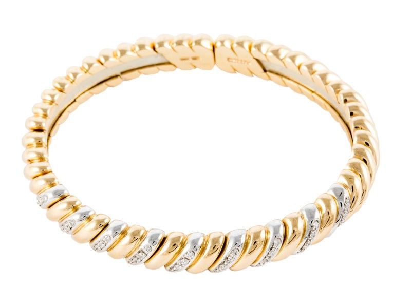 Coppia di Bracciali Schiava Oro nei Tre Colori Brill. 32/32 con Anima in Acciaio