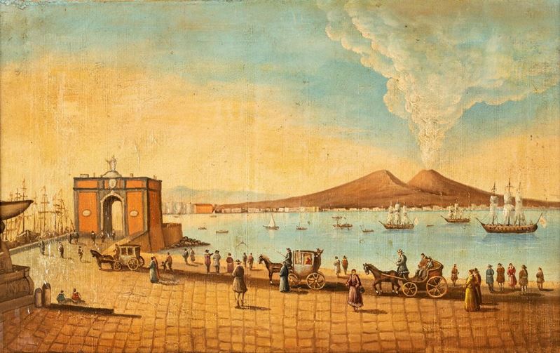 Scuola Napoletana del XIX Secolo - Veduta del Golfo di Napoli e del Vesuvio