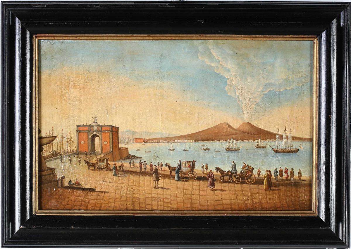 Scuola Napoletana del XIX Secolo - Veduta del Golfo di Napoli e del Vesuvio