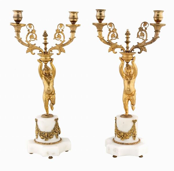 Coppia di doppieri in bronzo dorato   - Asta Antiquariato Dipinti Antichi e del XIX secolo, Arredi, Tappeti, e Argenti - Casa d'Aste Arcadia