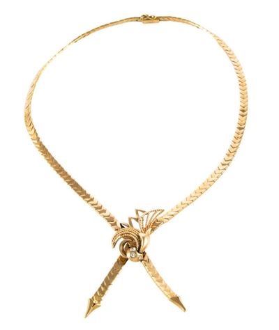 Collana in Oro Giallo a Fiocco Brill. Taglio Vecchio Gr.40,90 Totali