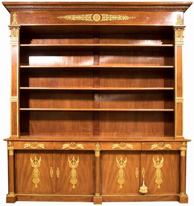 Grande Libreria Impero a Due Corpi in Mogano, Francia, XIX Secolo