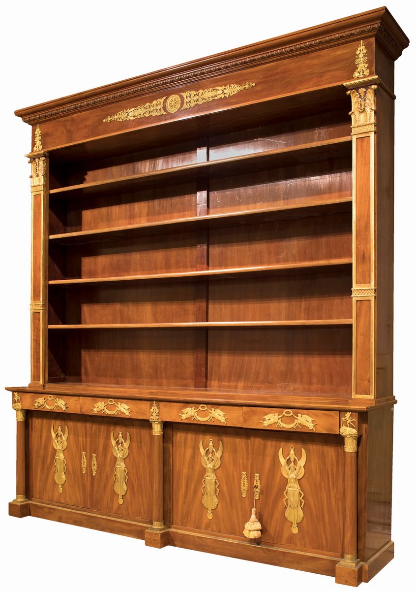Grande Libreria Impero a Due Corpi in Mogano, Francia, XIX Secolo