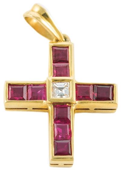 Croce Brillante Ct 0,10 e 9 Rubini 1,30